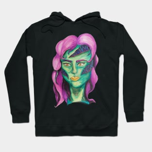 Colourful Zombie girl with stitched face Hoodie